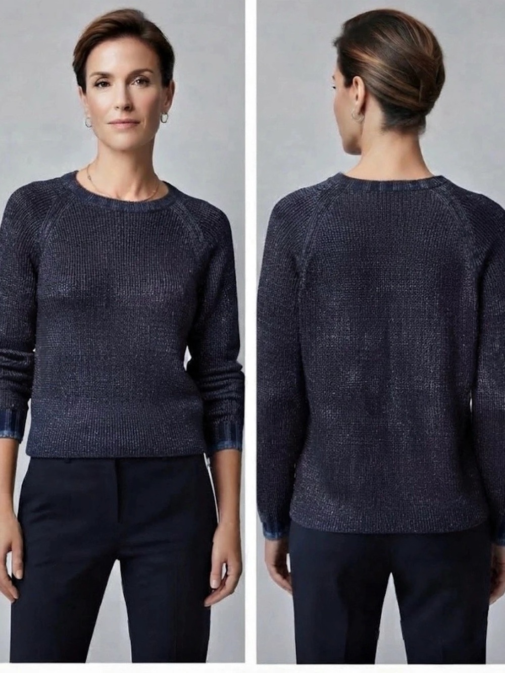 ICEBERG Made in Italy Metallic Navy Blue Raglan Knit Crewneck Sweater M/L/XL